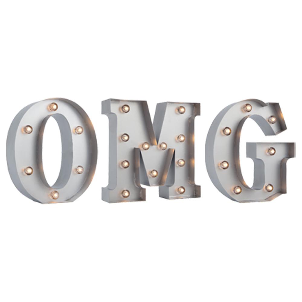  Silver Marquee Light 'OMG' LED Metal Sign (8 Inch, Battery Operated w/ Timer) - AsianImportStore.com - B2B Wholesale Lighting and Decor