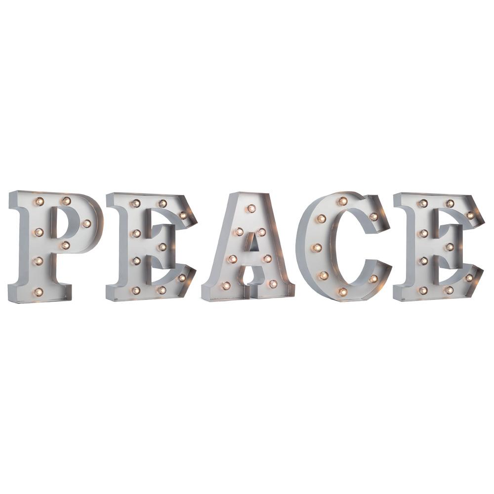  Silver Marquee Light 'PEACE' LED Metal Sign (8 Inch, Battery Operated w/ Timer) - AsianImportStore.com - B2B Wholesale Lighting and Decor