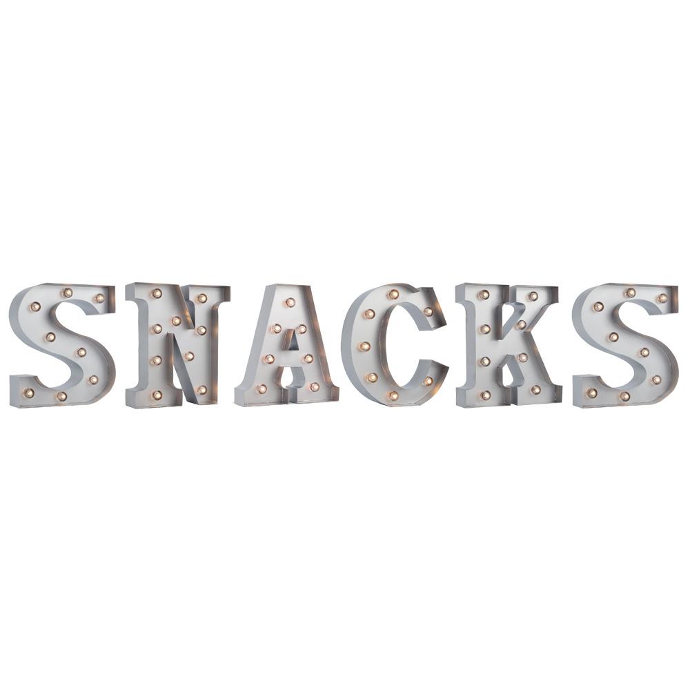  Silver Marquee Light Word 'Snacks' LED Metal Sign (8 Inch, Battery Operated w/ Timer) - AsianImportStore.com - B2B Wholesale Lighting and Decor