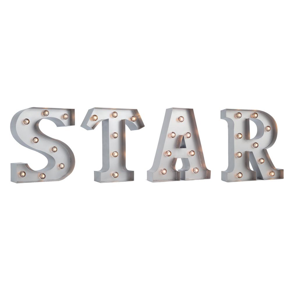  Silver Marquee Light 'STAR' LED Metal Sign (8 Inch, Battery Operated w/ Timer) - AsianImportStore.com - B2B Wholesale Lighting and Decor