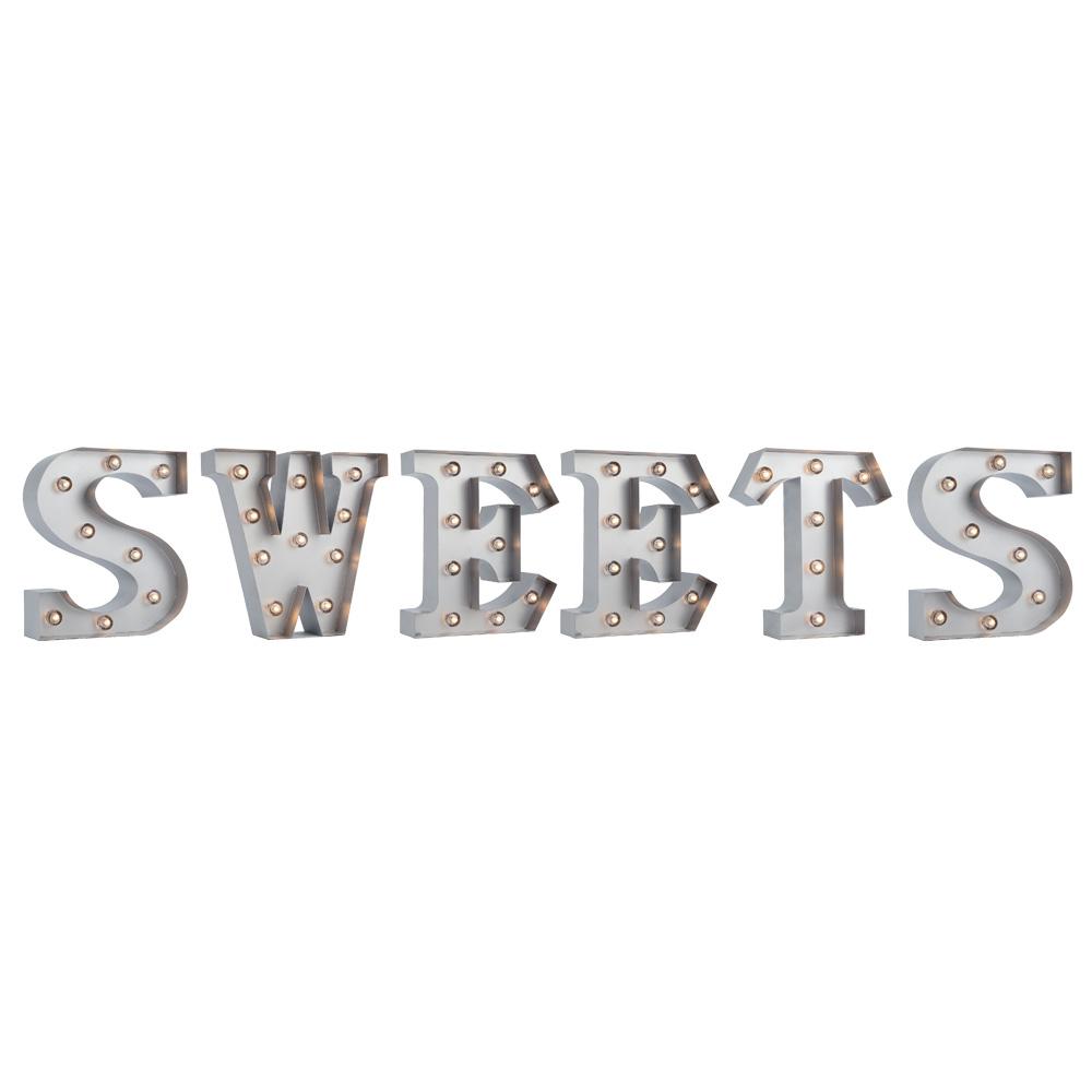 Silver Marquee Light 'SWEETS' LED Metal Sign (8 Inch, Battery Operated w/ Timer) - AsianImportStore.com - B2B Wholesale Lighting and Decor