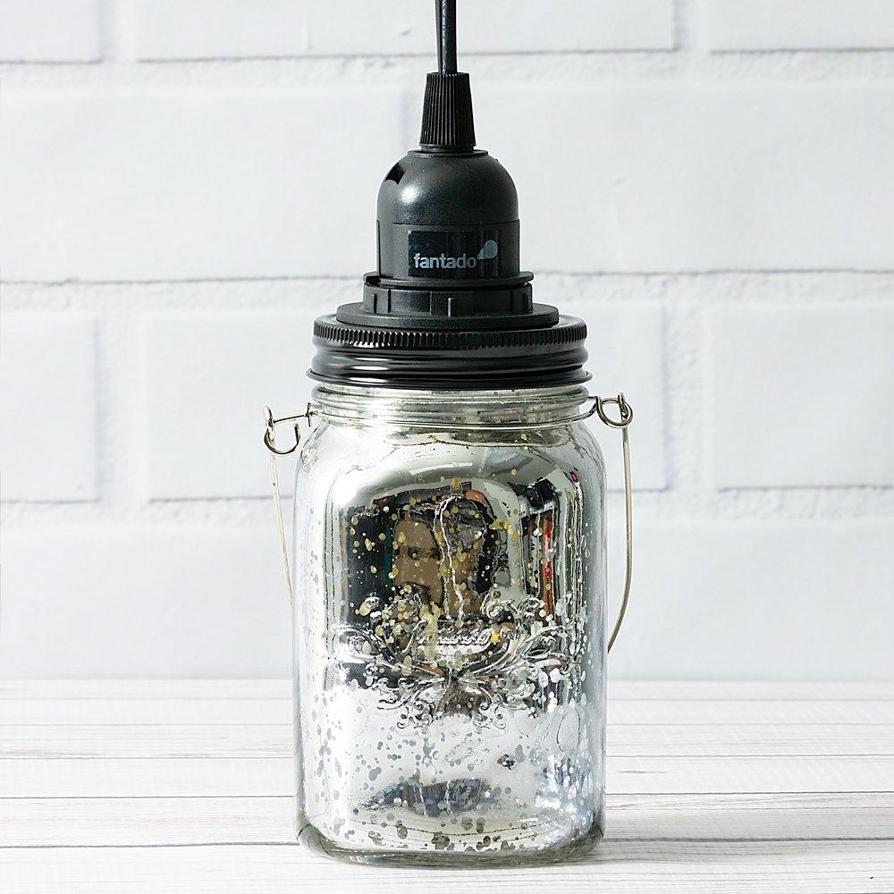  Silver Mercury Glass Mason Jar Pendant Light Kit, Regular Mouth, Black Cord, 15FT - AsianImportStore.com - B2B Wholesale Lighting and Decor