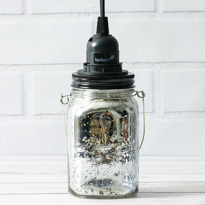 Silver Mercury Glass Mason Jar Pendant Light Kit, Regular Mouth, Black Cord, 15FT - AsianImportStore.com - B2B Wholesale Lighting and Decor