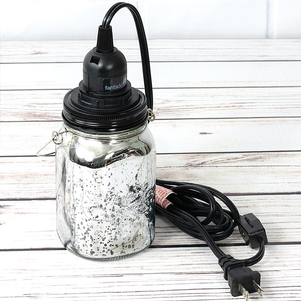 Silver Mercury Glass Mason Jar Pendant Light Kit, Regular Mouth, Black Cord, 15FT - AsianImportStore.com - B2B Wholesale Lighting and Decor