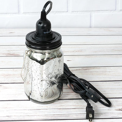 Fantado Silver Mercury Glass Mason Jar Pendant Light Kit, Wide Mouth, Black Cord, 15FT - AsianImportStore.com - B2B Wholesale Lighting and Decor