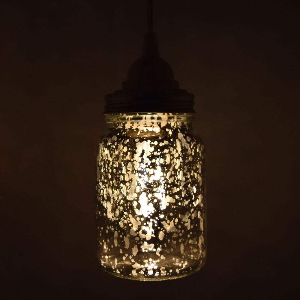 Silver Mercury Glass Mason Jar Pendant Light Kit, Regular Mouth, Clear Cord, 15FT - AsianImportStore.com - B2B Wholesale Lighting and Decor