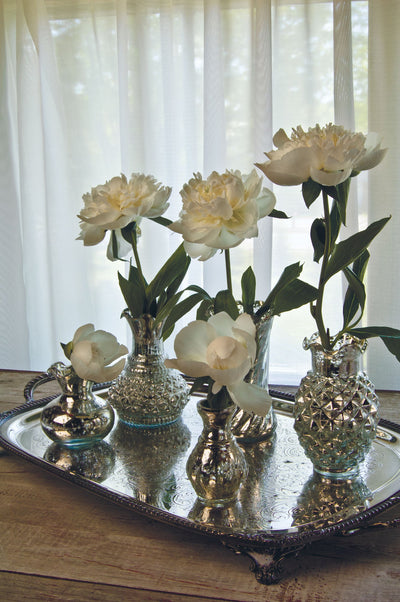 Vintage Mercury Glass Vase (4-Inch, Bernadette Mini Ribbed Design, Silver) - Decorative Flower Vase - for Home Décor, Party Decorations and Wedding Centerpieces - AsianImportStore.com - B2B Wholesale Lighting & Décor since 2002.