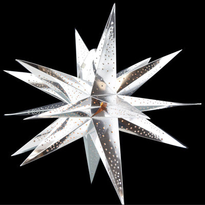 24" Moravian Glossy Silver Multi-Point Paper Star Lantern Lamp, Chinese Hanging Wedding & Party Decoration - AsianImportStore.com - B2B Wholesale Lighting and Decor