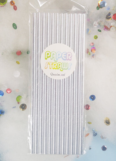 (Discontinued) (108 PACK) Silver Metallic Paper Straws for Parties, Solid Color