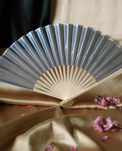 9" Silver Silk Hand Fans for Weddings (10 Pack) - AsianImportStore.com - B2B Wholesale Lighting and Decor