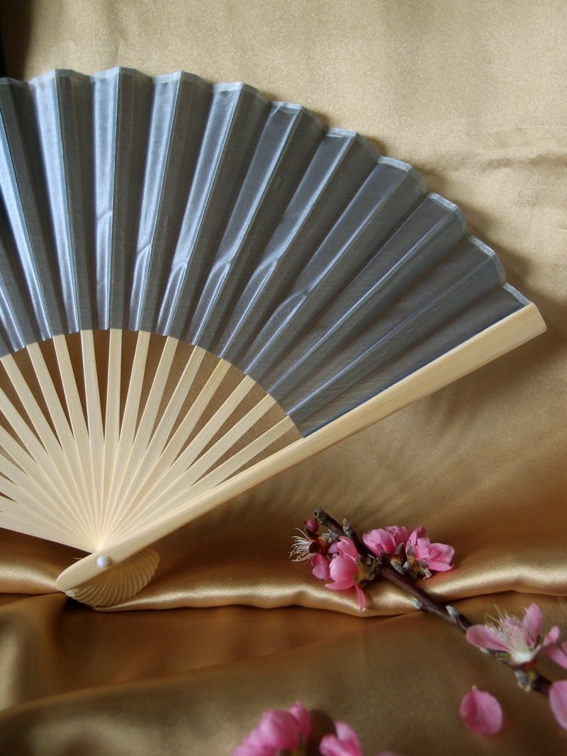 9" Silver Silk Hand Fans for Weddings (10 Pack) - AsianImportStore.com - B2B Wholesale Lighting and Decor