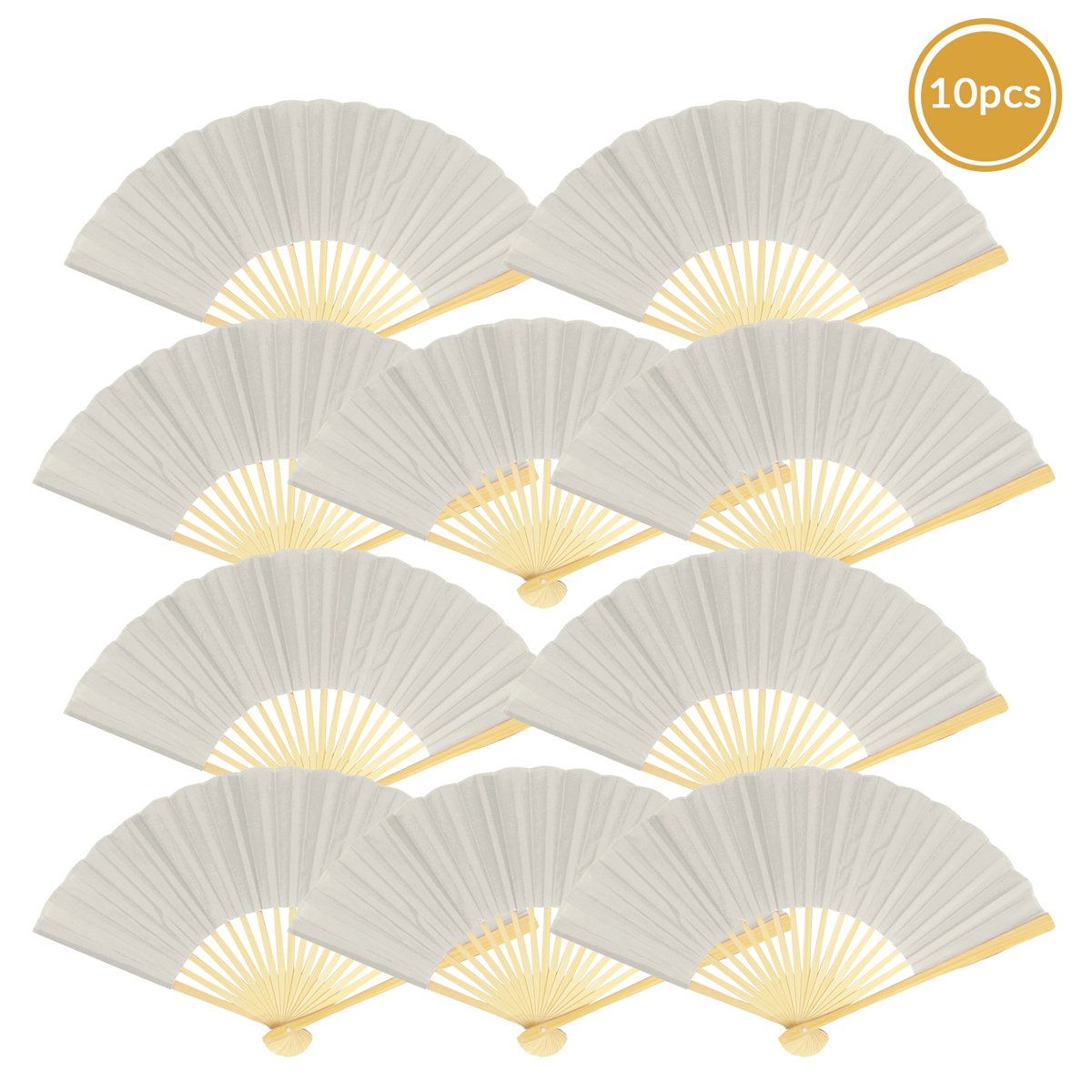 9" Silver Silk Hand Fans for Weddings (10 Pack) - AsianImportStore.com - B2B Wholesale Lighting and Decor