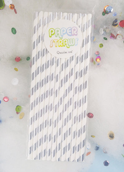 Silver Metallic Paper Straws, Striped Party Pattern (12-PACK) - AsianImportStore.com - B2B Wholesale Lighting and Decor