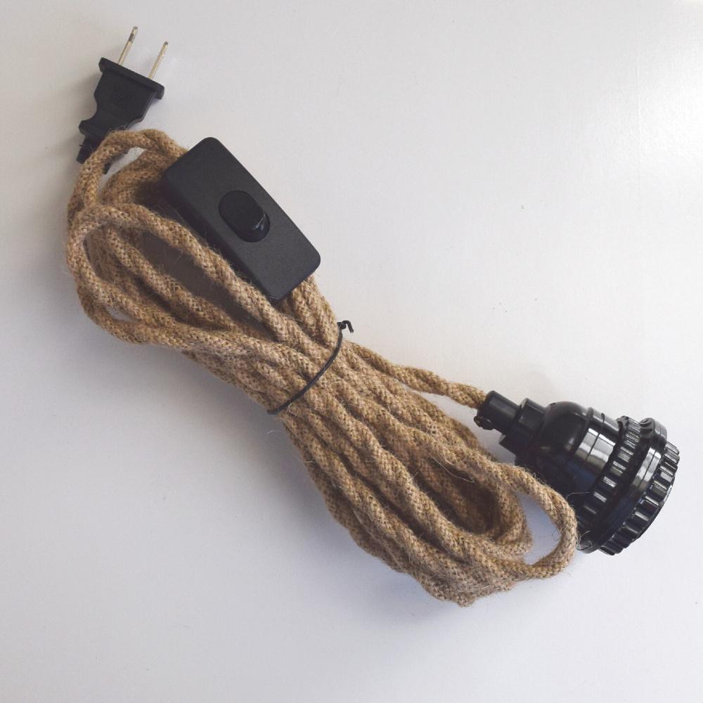 Jute Rope Pendant Light Lamp Fabric Cord for Lanterns & Light Bulbs, Switch, 15 FT - Electrical Swag Light Kit