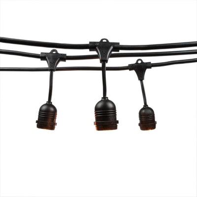 24 Suspended Socket Outdoor Commercial String Light Set, 54 FT Black Cord w/ 0.8-Watt Shatterproof LED Bulbs, Weatherproof SJTW