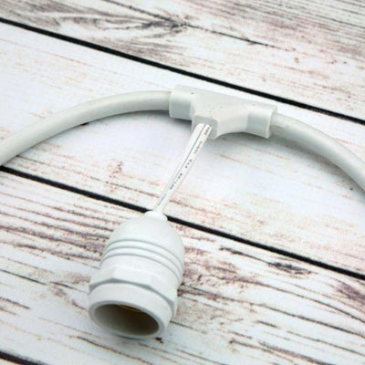 (Cord Only) 24 Suspended Socket SJTW Outdoor Commercial DIY String Light 54 FT White Cord w/ E26 Medium Base, Weatherproof