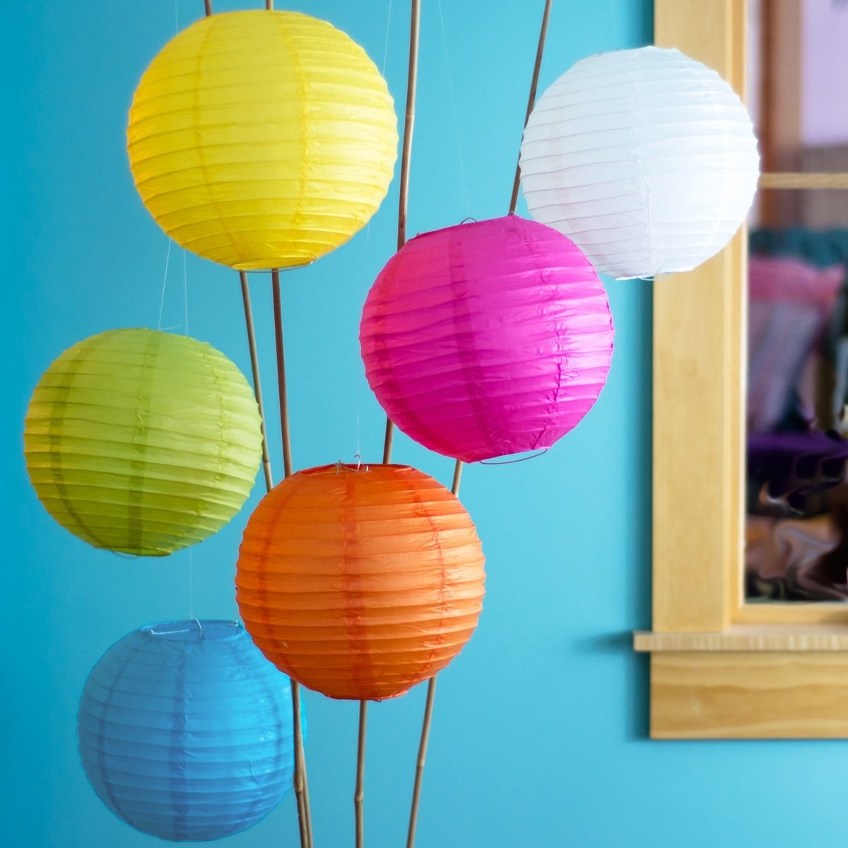  6 Pack | Paper Lanterns (10-Inch, Parallel Style Ribbed, Multicolor) - Rice Paper Chinese Japanese Hanging Decorations for Homes, Parties and Weddings - AsianImportStore.com - B2B Wholesale Lighting and Decor