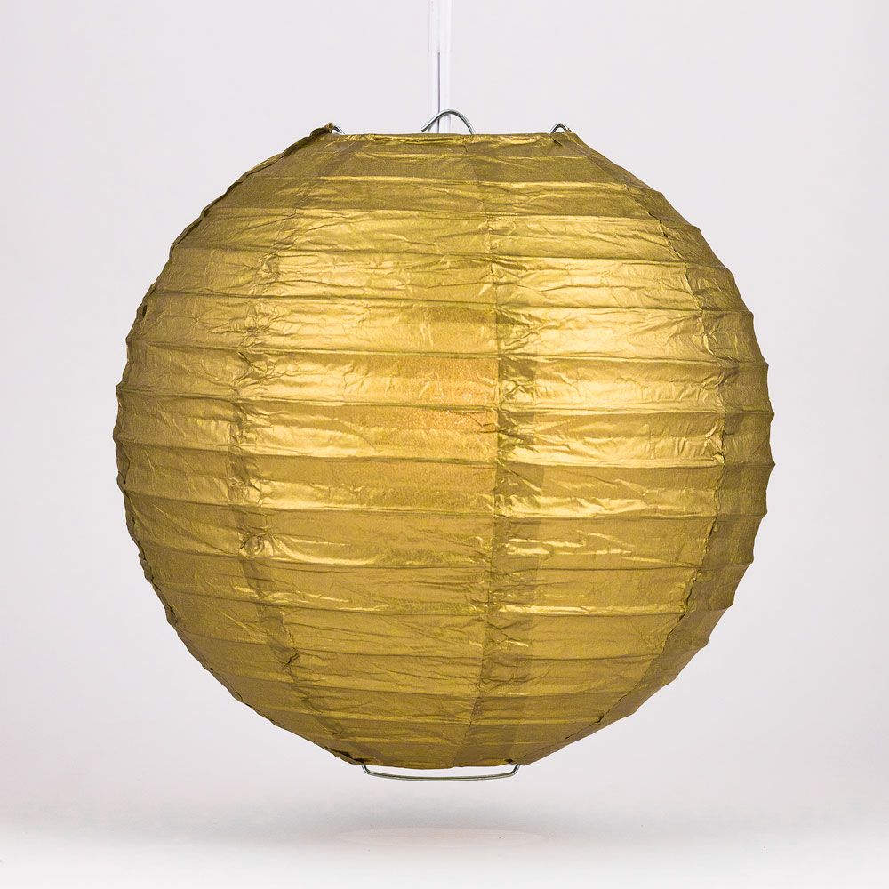 4" Gold Round Paper Lantern, Even Ribbing, Hanging Decoration (10 PACK) - AsianImportStore.com - B2B Wholesale Lighting and Decor