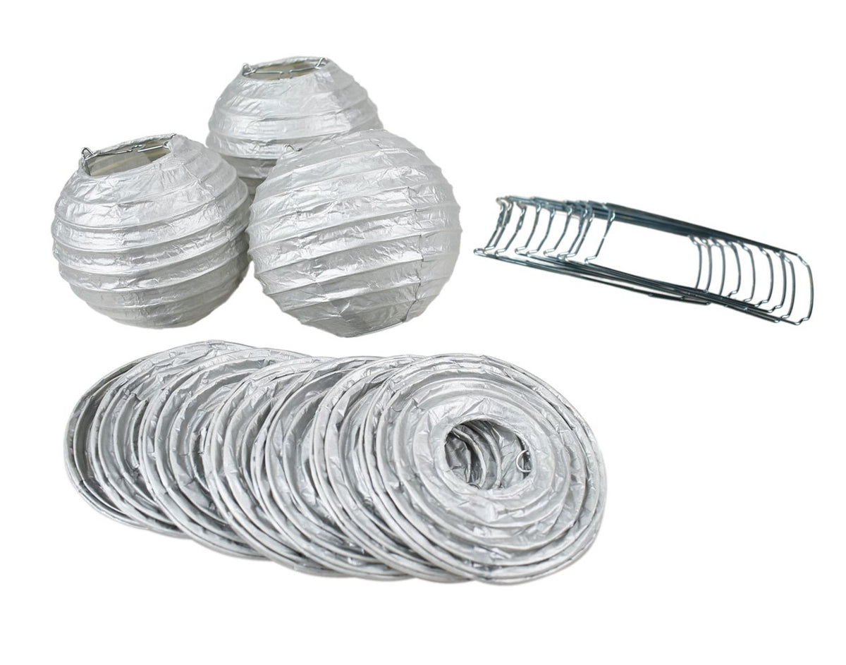 4" Silver Round Paper Lantern, Even Ribbing, Hanging Decoration (10 PACK) - AsianImportStore.com - B2B Wholesale Lighting and Decor