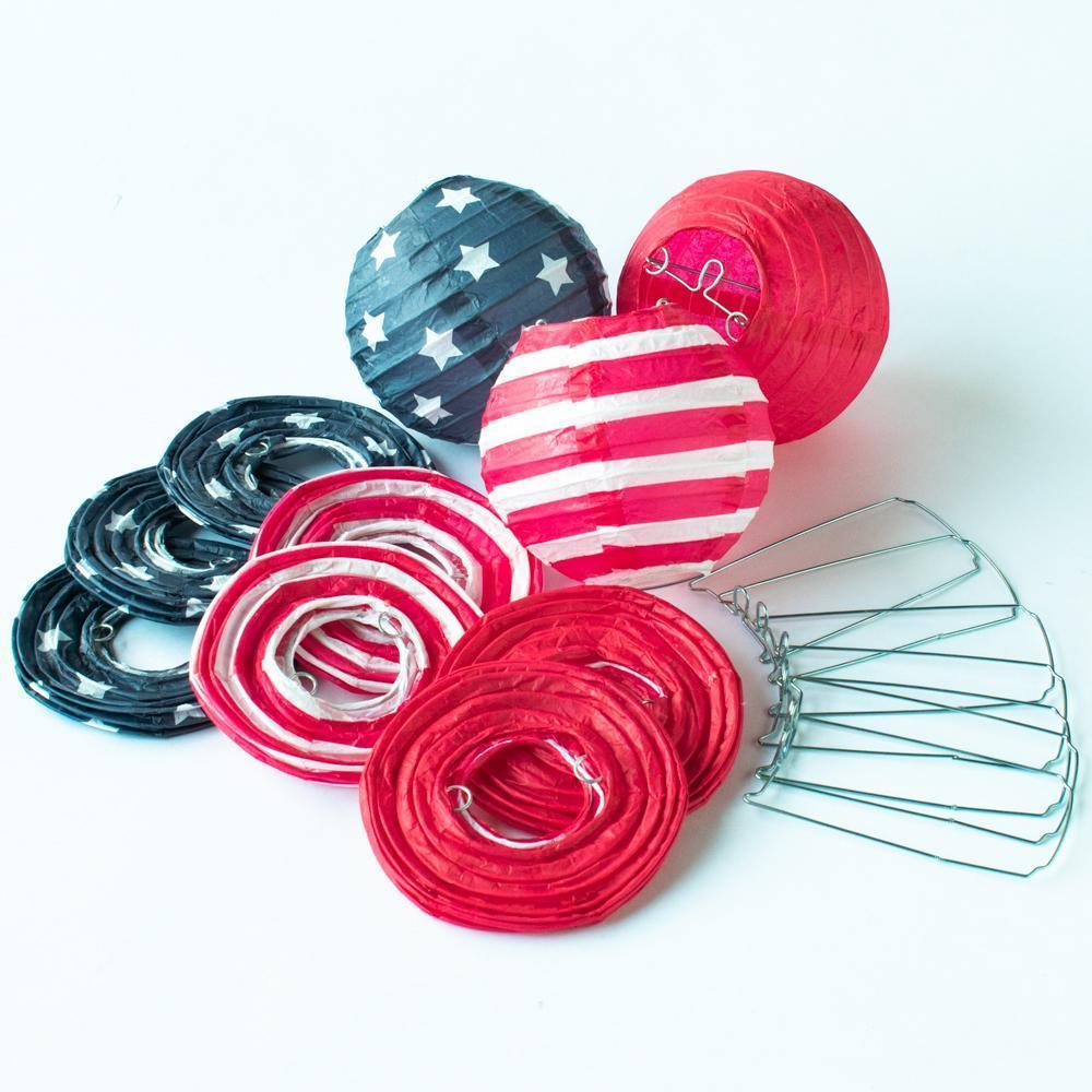 10 Socket 4th of July Red, White and Blue Round Paper Lantern Party String Lights (4" Lanterns, Expandable) - AsianImportStore.com - B2B Wholesale Lighting & Decor since 2002