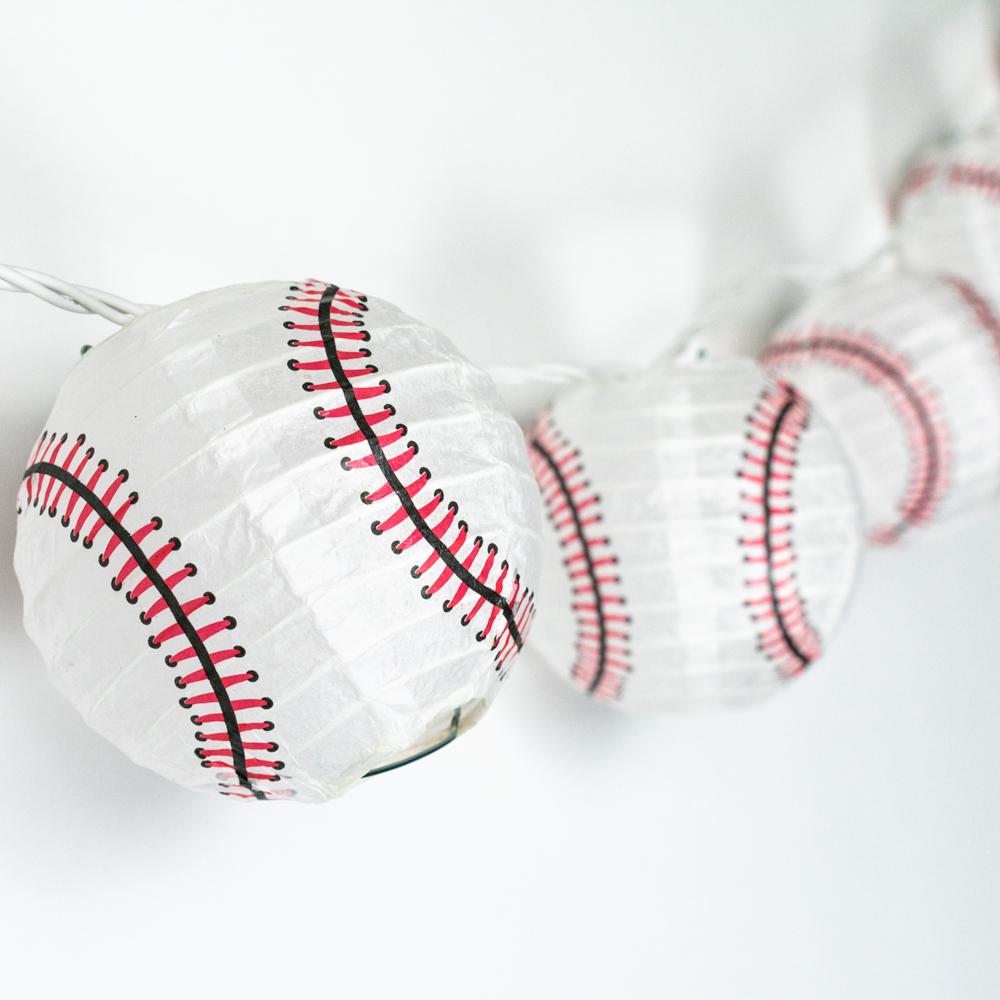 10 Socket Baseball Sports Round Paper Lantern Party String Lights (4" Lanterns, Expandable) - AsianImportStore.com - B2B Wholesale Lighting & Decor since 2002