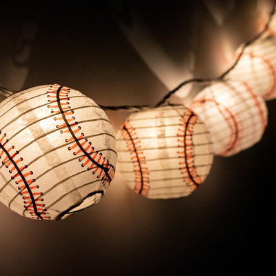10 Socket Baseball Sports Round Paper Lantern Party String Lights (4" Lanterns, Expandable) - AsianImportStore.com - B2B Wholesale Lighting & Decor since 2002