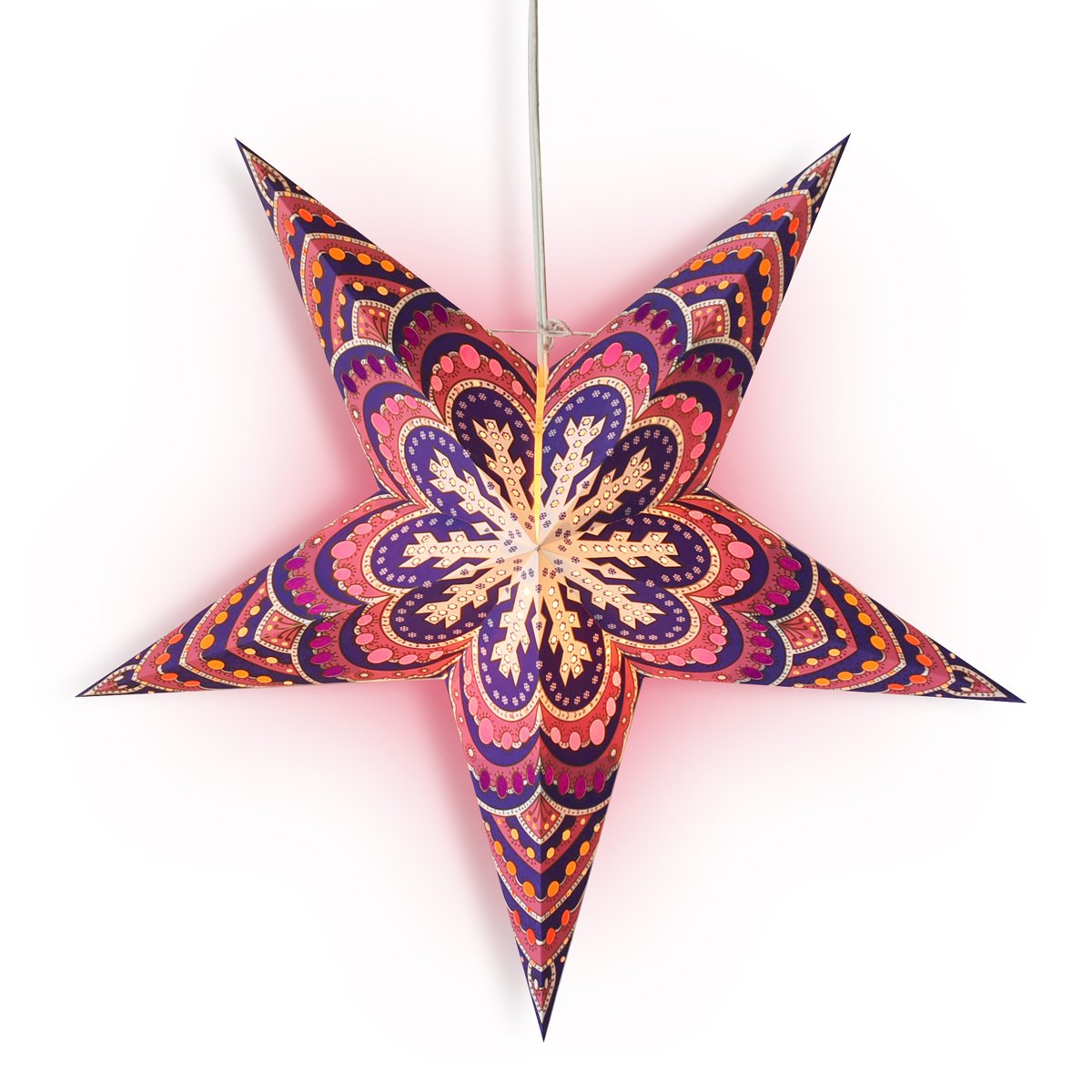 3-PACK + Cord | 24" Purple Snowflake Paper Star Lantern and Lamp Cord Hanging Decoration - AsianImportStore.com - B2B Wholesale Lighting and Decor
