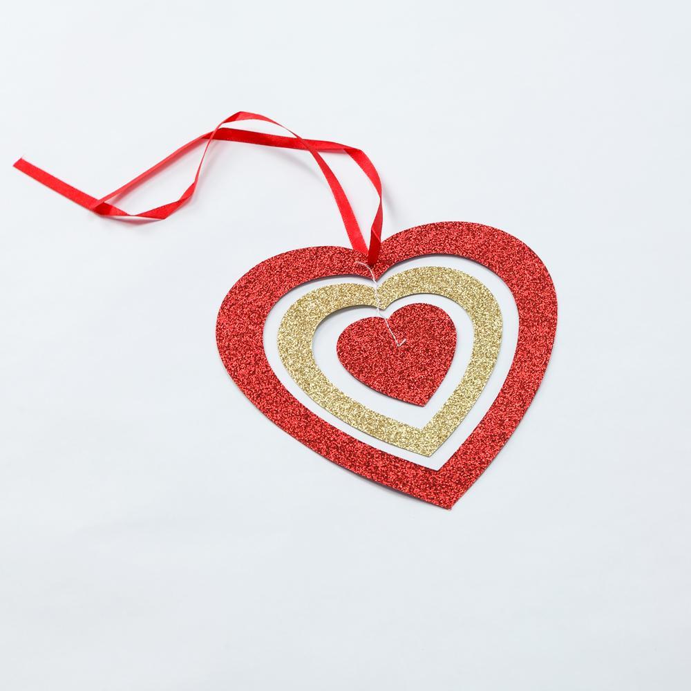 BLOWOUT (20 PACK) 6" Cut-Out Hearts Glitter Red and Gold Paper Hanging Decoration