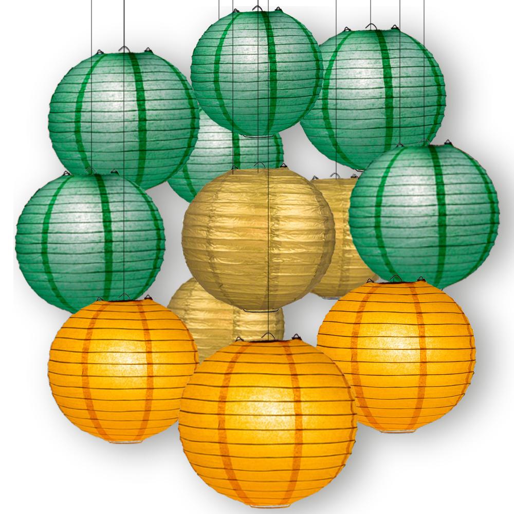 Spring Celebration Party Pack Parallel Ribbed Paper Lantern Combo Set (12 pc Set) - AsianImportStore.com - B2B Wholesale Lighting and Decor