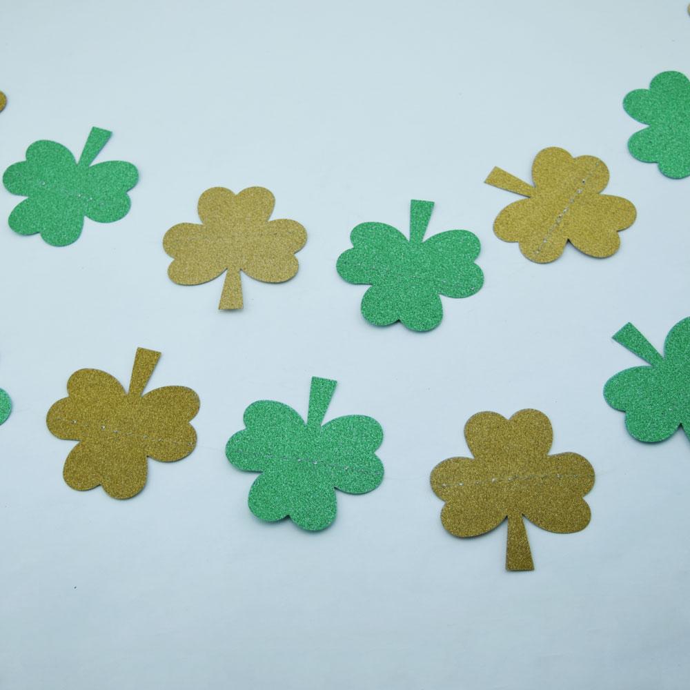  St. Patrick's Day Glitter Gold and Green Shamrock Garland Banner (9.5FT) - AsianImportStore.com - B2B Wholesale Lighting and Decor