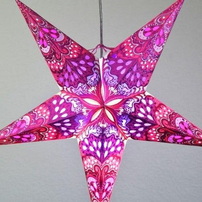 3-PACK + Cord | Pink Heart's Desire Glitter 24" Illuminated Paper Star Lanterns and Lamp Cord Hanging Decorations - AsianImportStore.com - B2B Wholesale Lighting and Decor