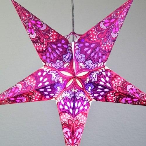 3-PACK + Cord | Pink Heart's Desire Glitter 24" Illuminated Paper Star Lanterns and Lamp Cord Hanging Decorations - AsianImportStore.com - B2B Wholesale Lighting and Decor