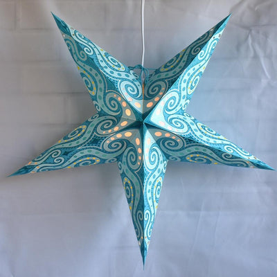 24" Green Sea Foam Mouri Blue Glitter Paper Star Lantern, Hanging - AsianImportStore.com - B2B Wholesale Lighting and Decor