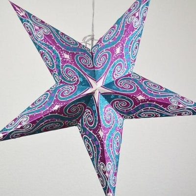 3-PACK + Cord | Violet Purple Mouri Glitter 24" Illuminated Paper Star Lanterns and Lamp Cord Hanging Decorations - AsianImportStore.com - B2B Wholesale Lighting and Decor