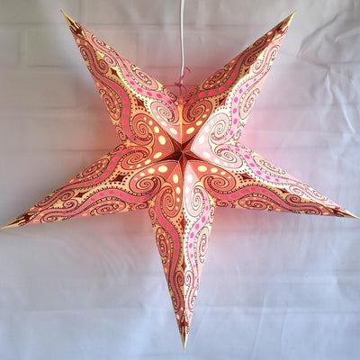 24" Vanilla Pink / Red Mouri Glitter Paper Star Lantern, Hanging - AsianImportStore.com - B2B Wholesale Lighting and Decor