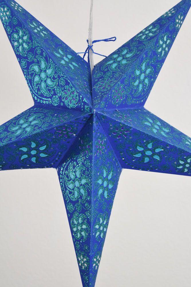 24" Dark Blue / Green Winds Glitter Paper Star Lantern, Hanging - AsianImportStore.com - B2B Wholesale Lighting and Decor