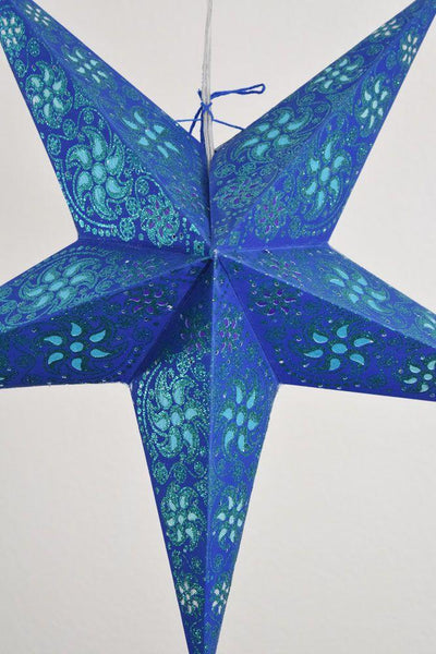 24" Dark Blue / Green Winds Glitter Paper Star Lantern, Hanging - AsianImportStore.com - B2B Wholesale Lighting and Decor