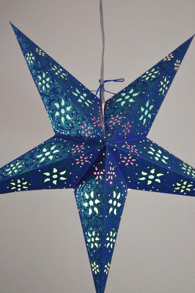 24" Dark Blue / Green Winds Glitter Paper Star Lantern, Hanging - AsianImportStore.com - B2B Wholesale Lighting and Decor