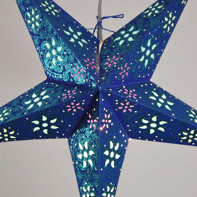 24" Dark Blue / Green Winds Glitter Paper Star Lantern, Hanging - AsianImportStore.com - B2B Wholesale Lighting and Decor