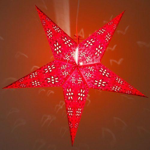 3-PACK + Cord | Red Winds Glitter 24" Illuminated Paper Star Lanterns and Lamp Cord Hanging Decorations - AsianImportStore.com - B2B Wholesale Lighting and Decor
