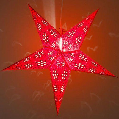 3-PACK + Cord | Red Winds Glitter 24" Illuminated Paper Star Lanterns and Lamp Cord Hanging Decorations - AsianImportStore.com - B2B Wholesale Lighting and Decor