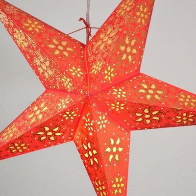 3-PACK + Cord | Red Winds Glitter 24" Illuminated Paper Star Lanterns and Lamp Cord Hanging Decorations - AsianImportStore.com - B2B Wholesale Lighting and Decor