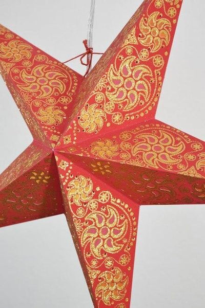 3-PACK + Cord | Red Winds Glitter 24" Illuminated Paper Star Lanterns and Lamp Cord Hanging Decorations - AsianImportStore.com - B2B Wholesale Lighting and Decor