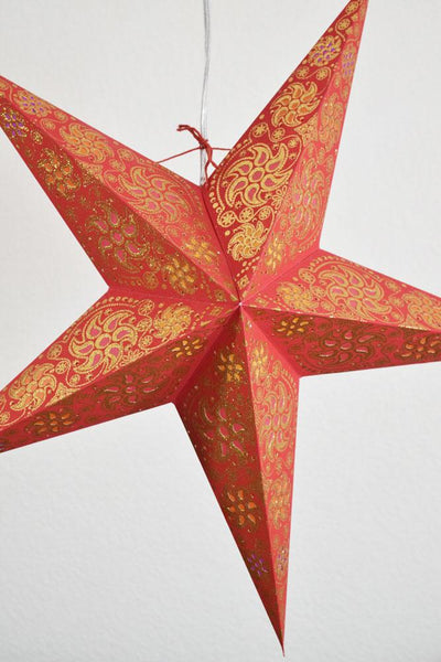 3-PACK + Cord | Red Winds Glitter 24" Illuminated Paper Star Lanterns and Lamp Cord Hanging Decorations - AsianImportStore.com - B2B Wholesale Lighting and Decor