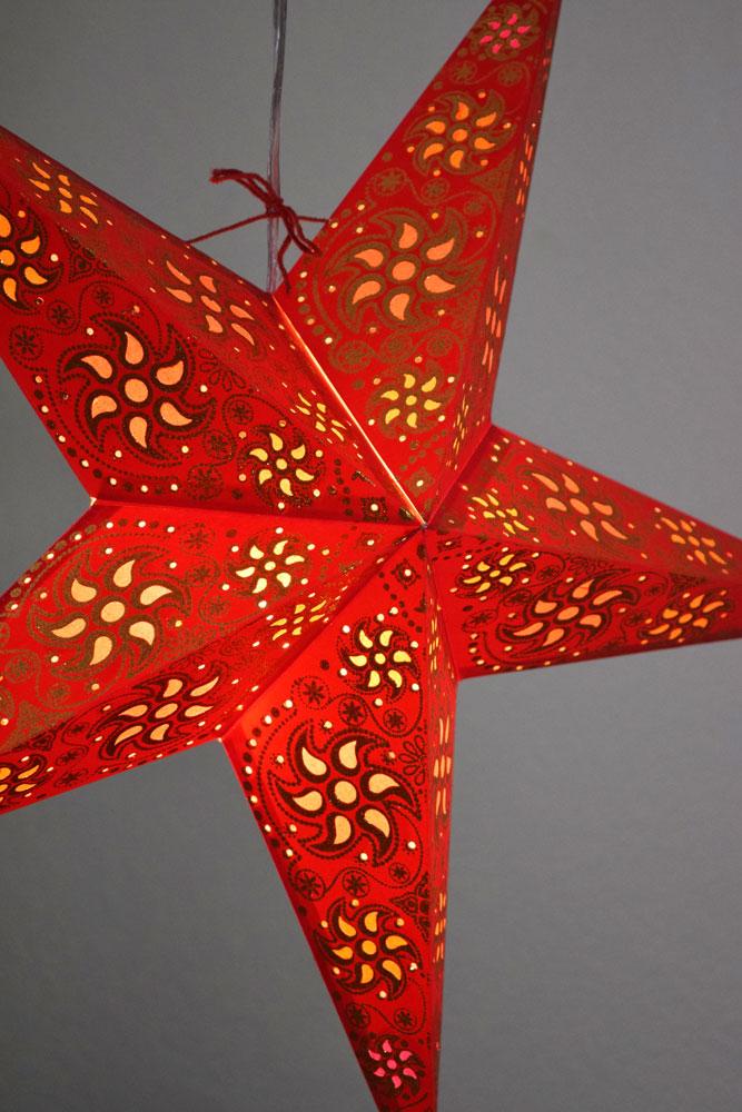 3-PACK + Cord | Red Winds Glitter 24" Illuminated Paper Star Lanterns and Lamp Cord Hanging Decorations - AsianImportStore.com - B2B Wholesale Lighting and Decor