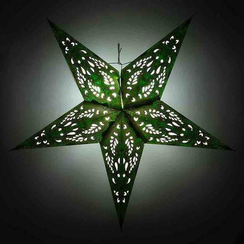 3-PACK + Cord | Light Green Lace Paisley 24" Illuminated Paper Star Lanterns and Lamp Cord Hanging Decorations - AsianImportStore.com - B2B Wholesale Lighting and Decor