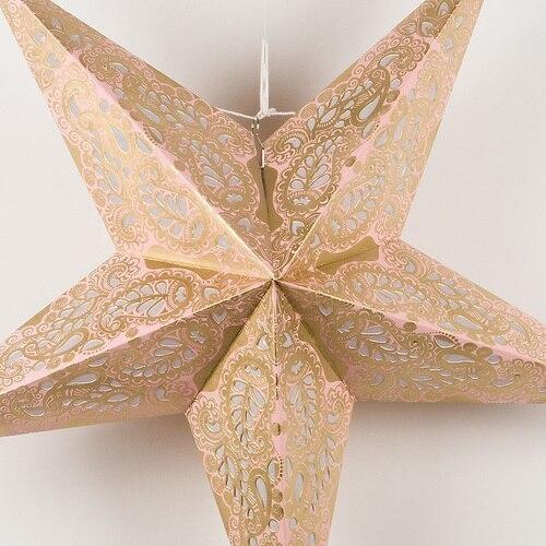 3-PACK + Cord | Bridal Pink Lace Paisley 24" Illuminated Paper Star Lanterns and Lamp Cord Hanging Decorations - AsianImportStore.com - B2B Wholesale Lighting and Decor