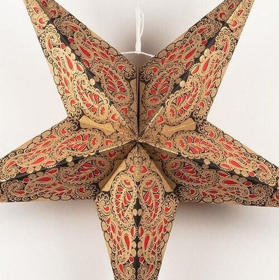 3-PACK + Cord | Red Lace Paisley 24" Illuminated Paper Star Lanterns and Lamp Cord Hanging Decorations - AsianImportStore.com - B2B Wholesale Lighting and Decor