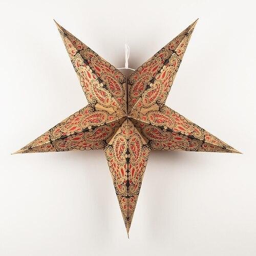 3-PACK + Cord | Red Lace Paisley 24" Illuminated Paper Star Lanterns and Lamp Cord Hanging Decorations - AsianImportStore.com - B2B Wholesale Lighting and Decor