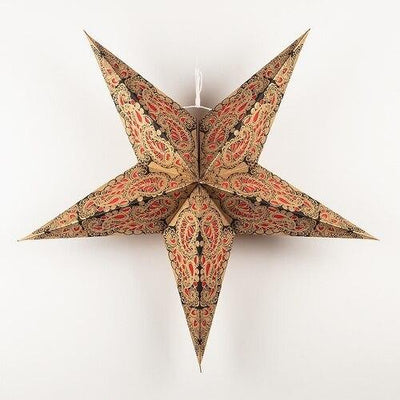 3-PACK + Cord | Red Lace Paisley 24" Illuminated Paper Star Lanterns and Lamp Cord Hanging Decorations - AsianImportStore.com - B2B Wholesale Lighting and Decor